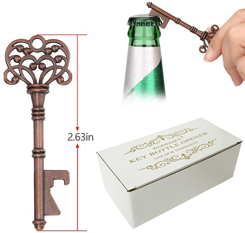 WODEGIFT 60 PCS Key Bottle Openers,Vintage Skeleton Key Bottle Opener with Escort Card Tag and Key Chains,Wedding Party Favor Souvenir Gift(Red Copper) - Image 2
